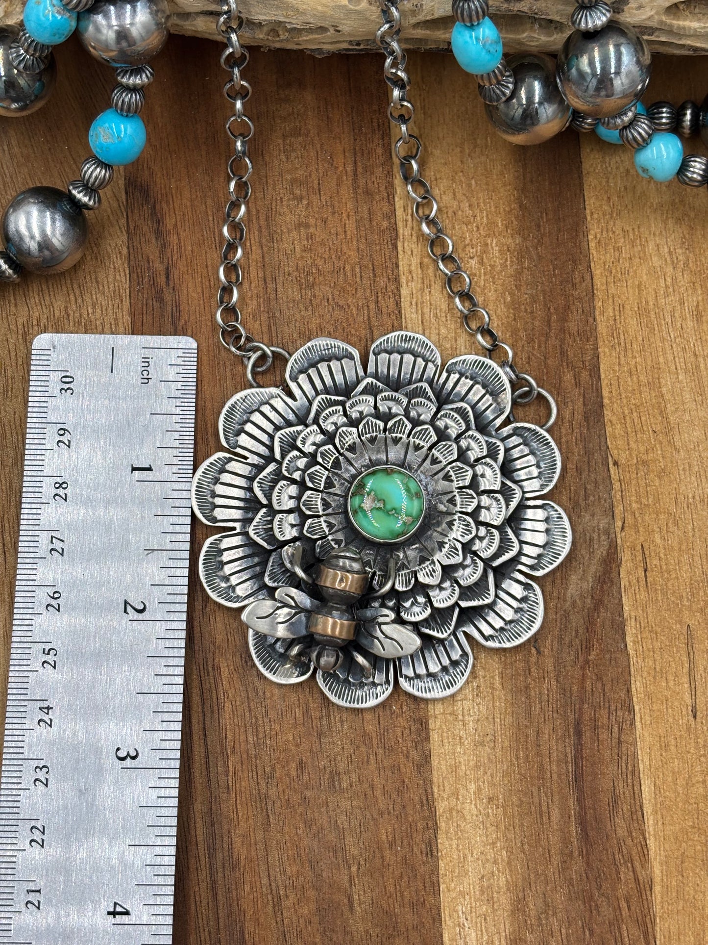 Sonoran Gold Bee Necklace by Russel Sam, Navajo