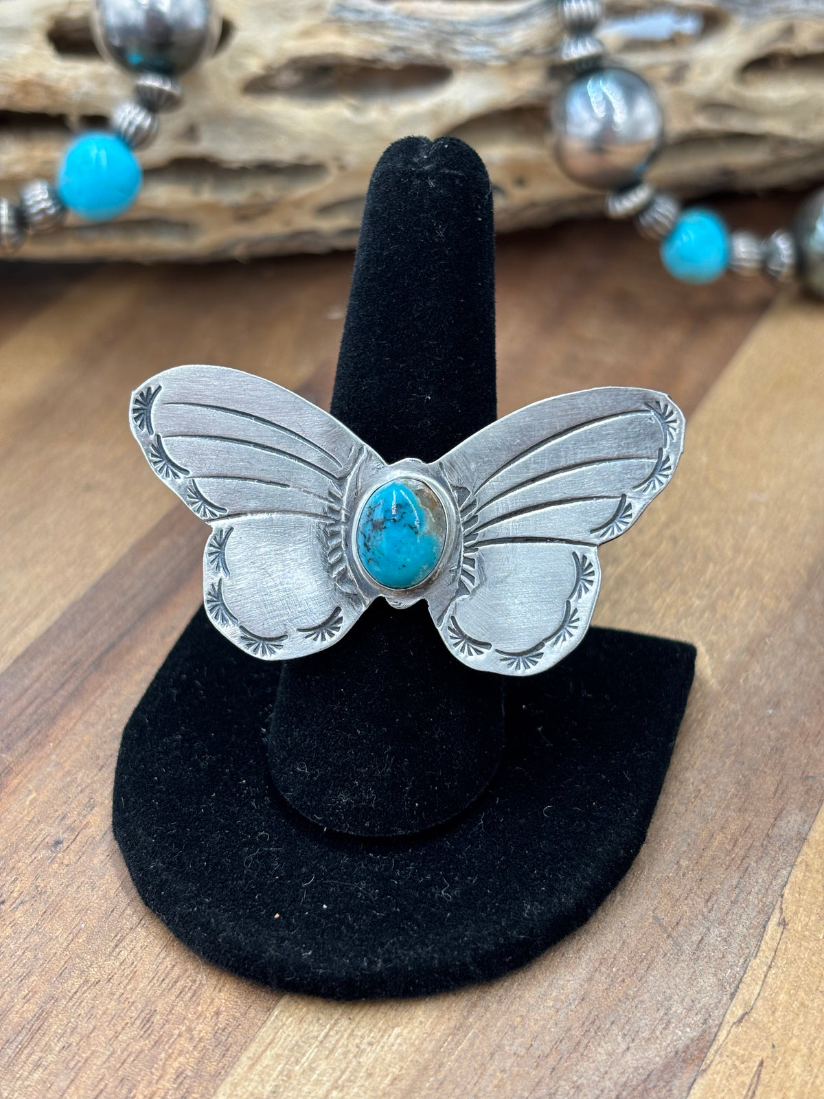 Turquoise #922-29B Butterfly Adjustable Ring by Rick Enriquez, Navajo