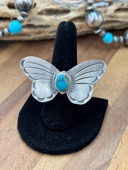 Turquoise #922-29B Butterfly Adjustable Ring by Rick Enriquez, Navajo