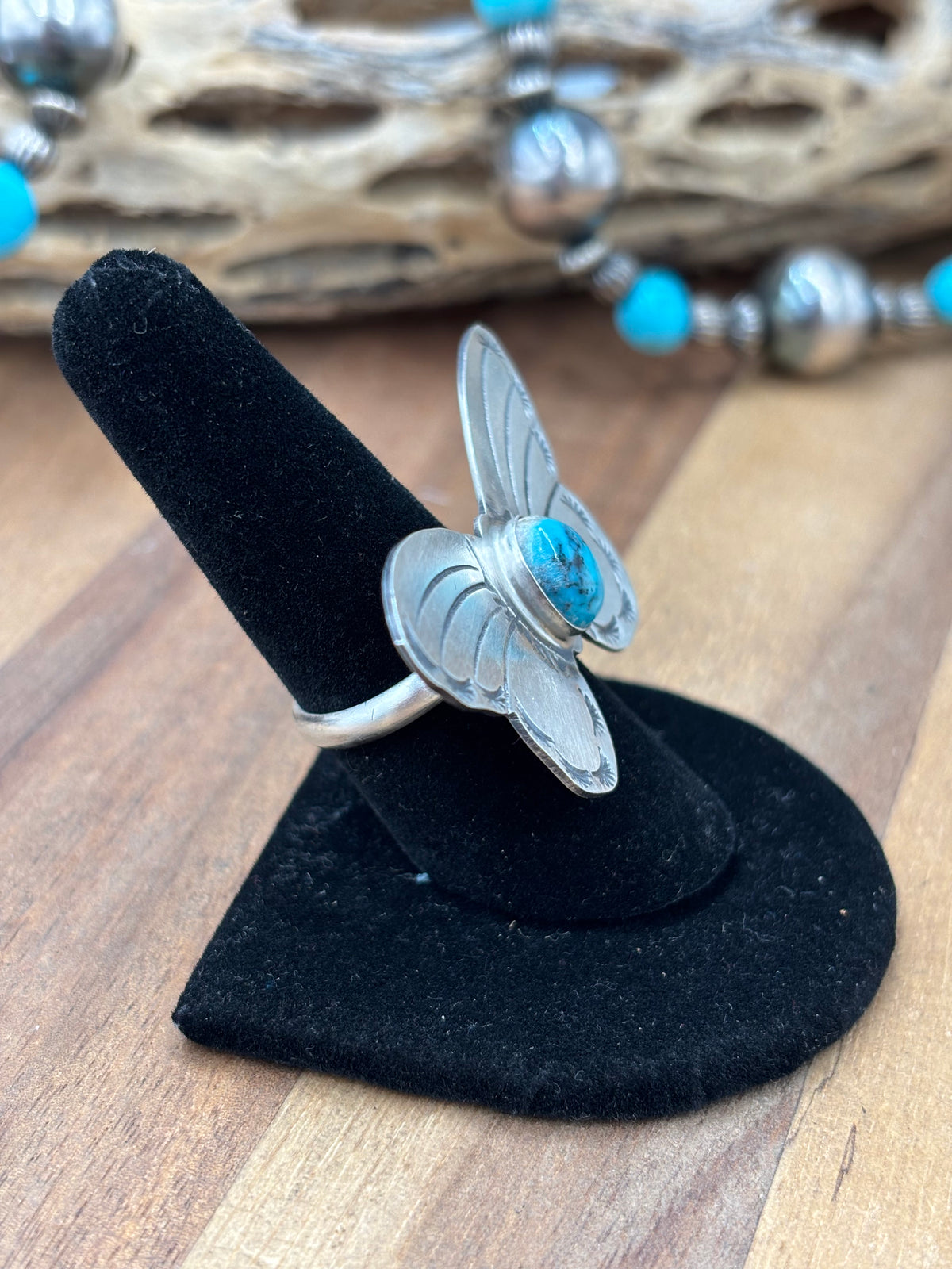 Turquoise #922-29B Butterfly Adjustable Ring by Rick Enriquez, Navajo