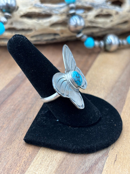 Turquoise #922-29B Butterfly Adjustable Ring by Rick Enriquez, Navajo