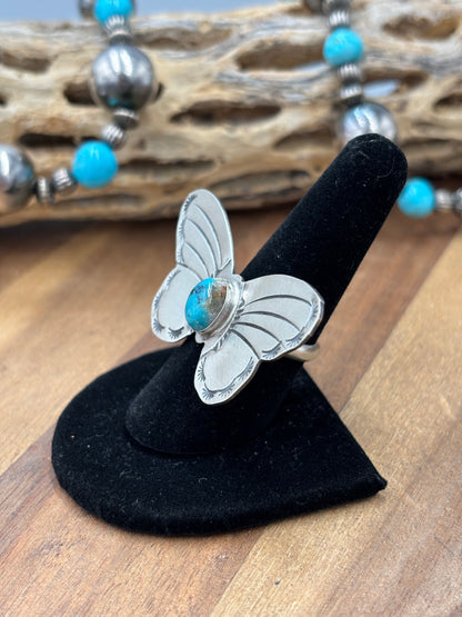 Turquoise #922-29B Butterfly Adjustable Ring by Rick Enriquez, Navajo
