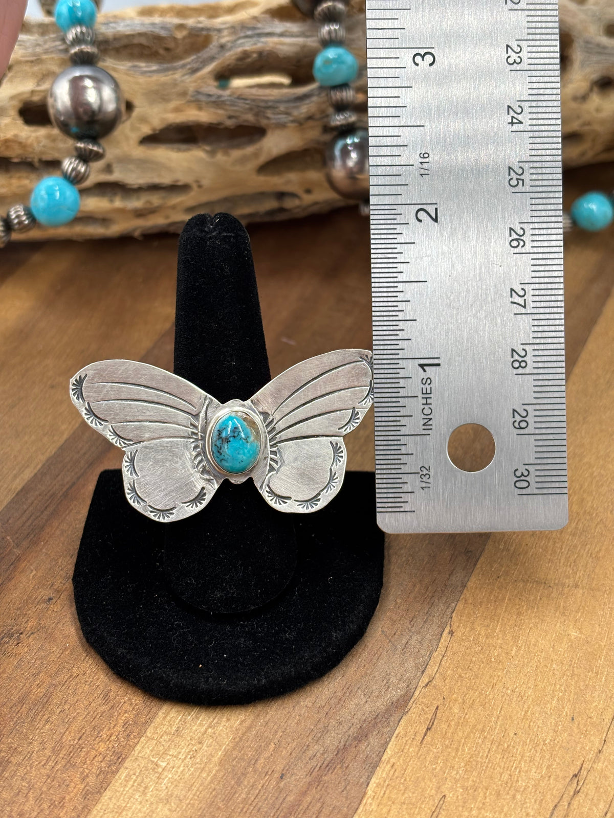 Turquoise #922-29B Butterfly Adjustable Ring by Rick Enriquez, Navajo