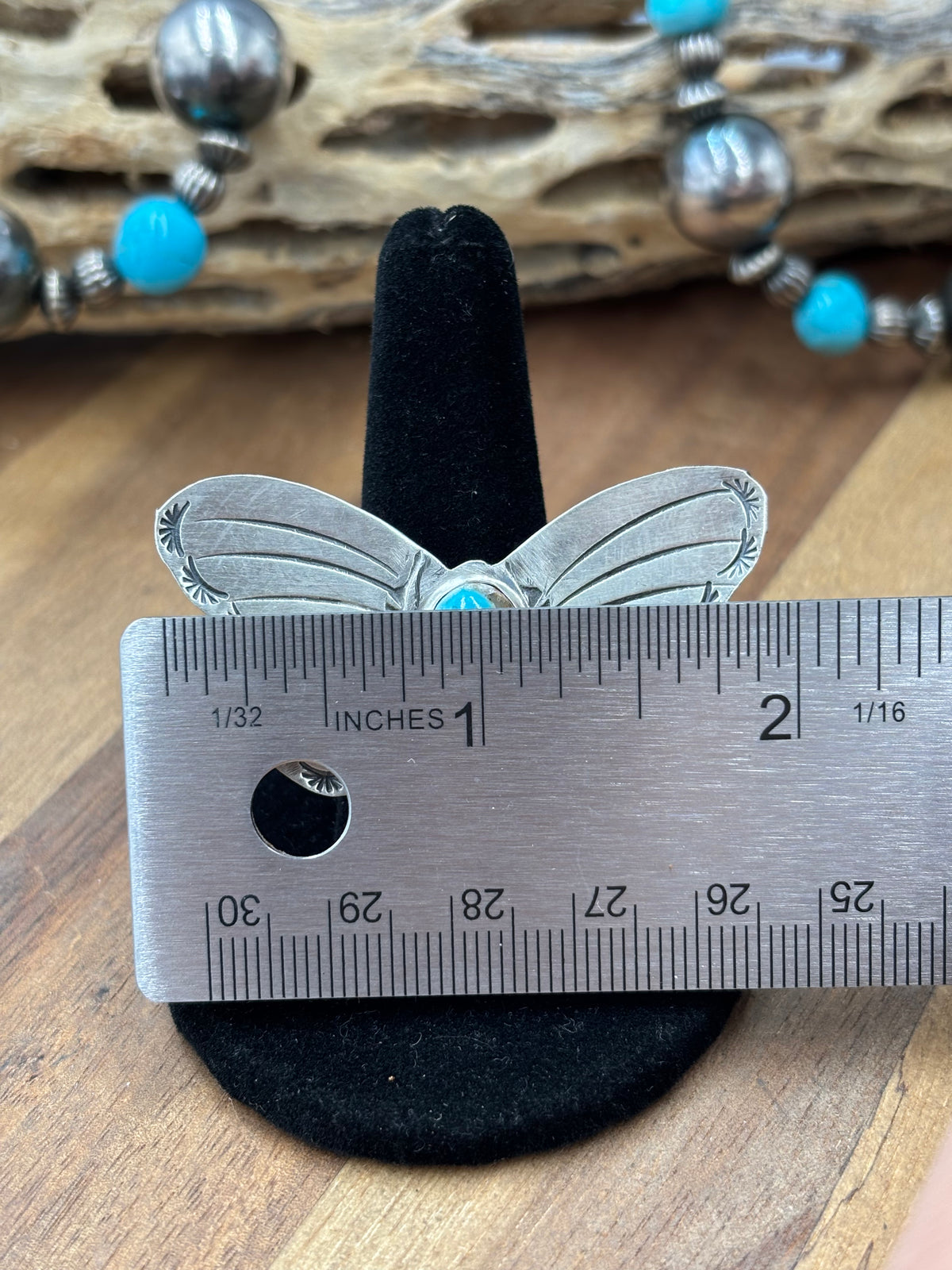 Turquoise #922-29B Butterfly Adjustable Ring by Rick Enriquez, Navajo