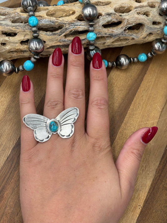 Turquoise #922-29B Butterfly Adjustable Ring by Rick Enriquez, Navajo