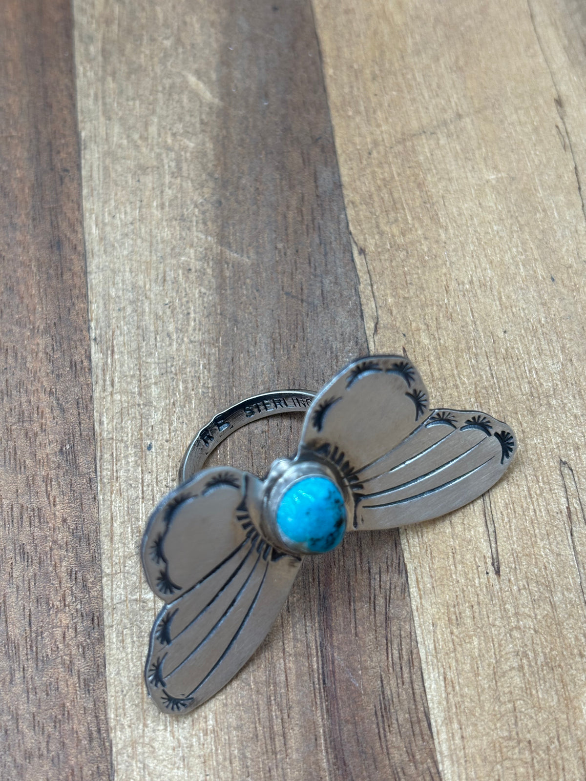 Turquoise #922-29B Butterfly Adjustable Ring by Rick Enriquez, Navajo