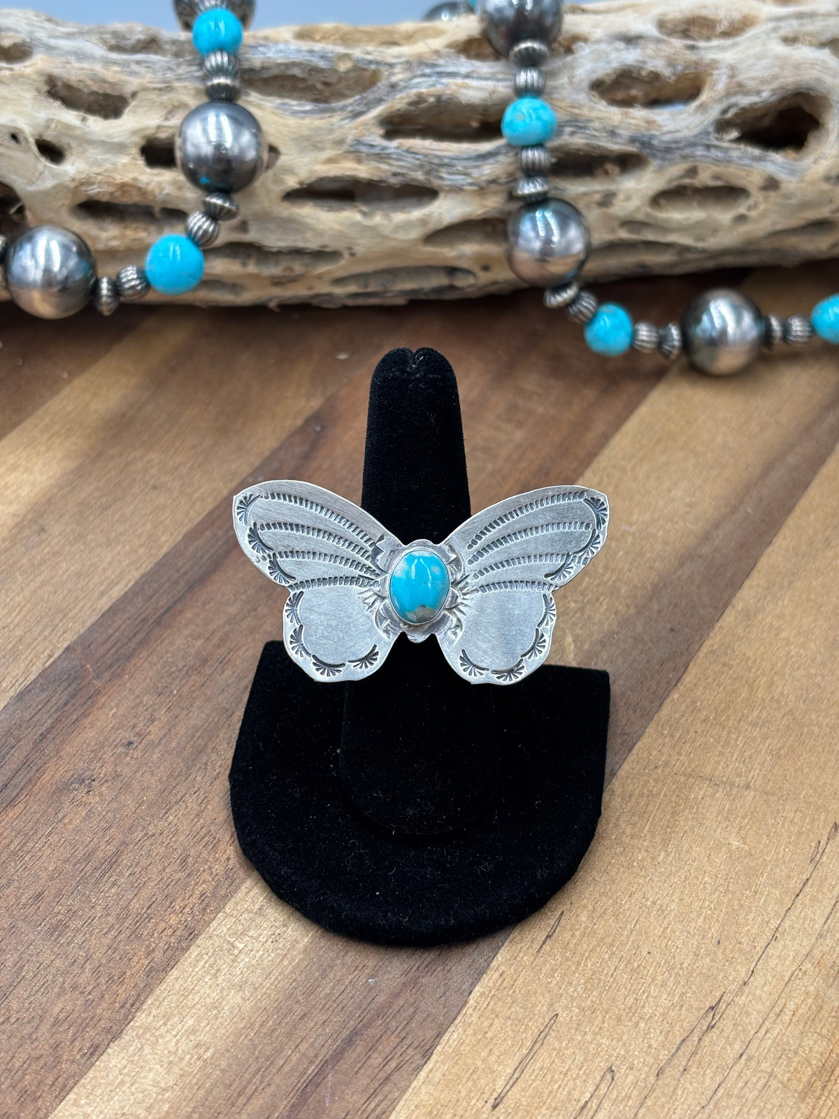 Turquoise #922-29C Butterfly Adjustable Ring by Rick Enriquez, Navajo