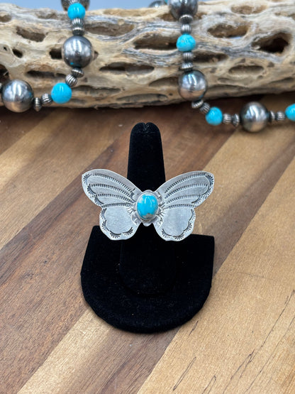 Turquoise #922-29C Butterfly Adjustable Ring by Rick Enriquez, Navajo
