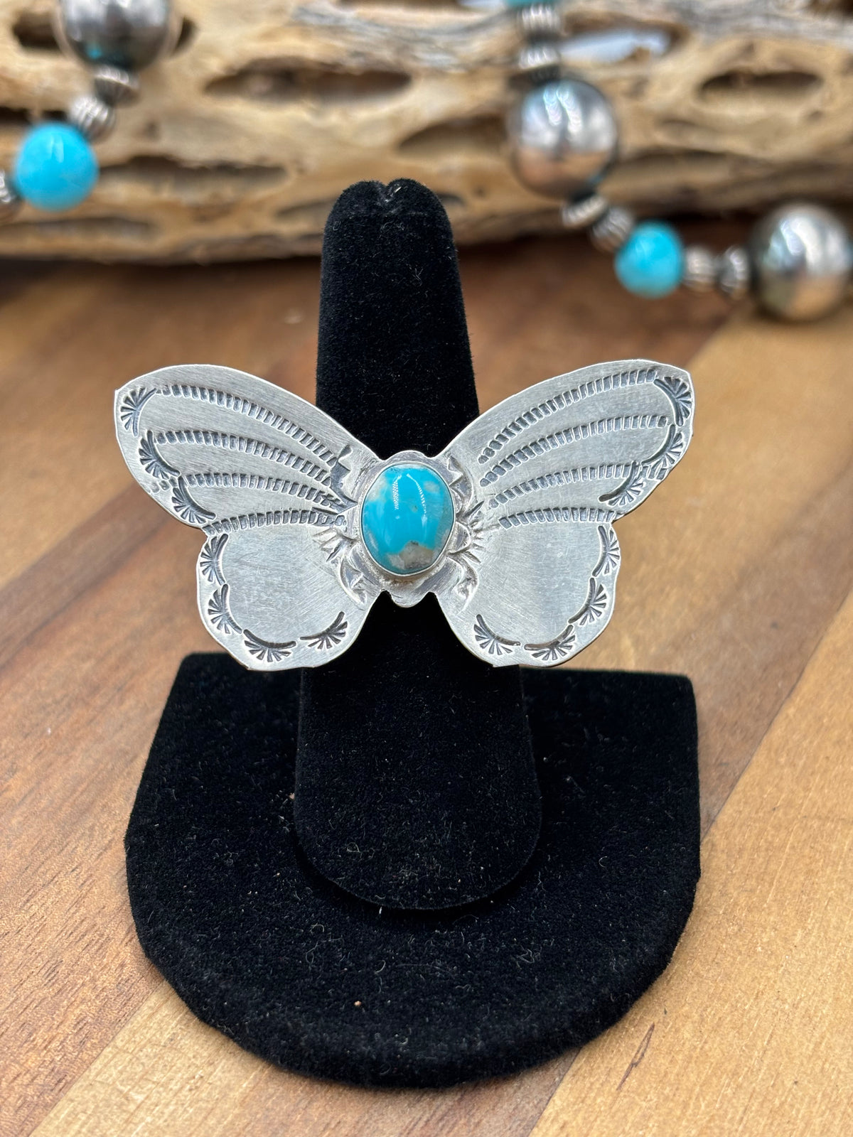 Turquoise #922-29C Butterfly Adjustable Ring by Rick Enriquez, Navajo