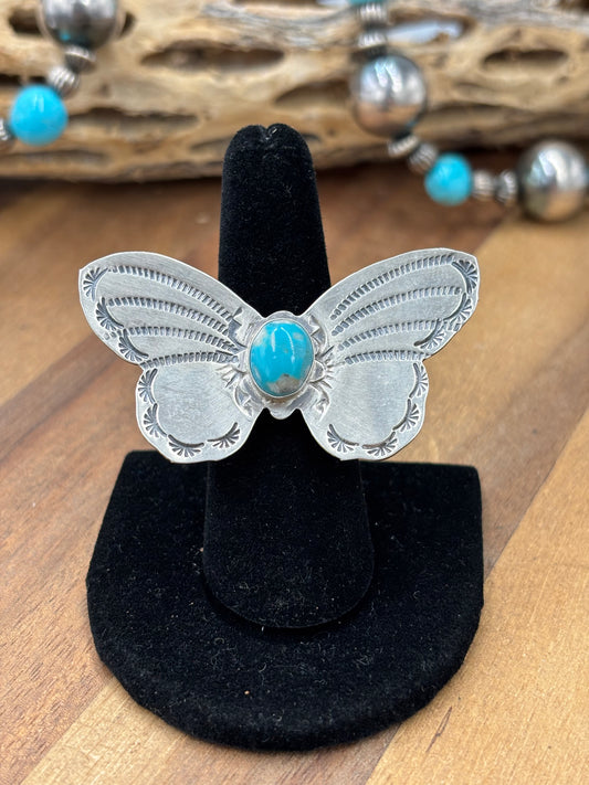 Turquoise #922-29C Butterfly Adjustable Ring by Rick Enriquez, Navajo