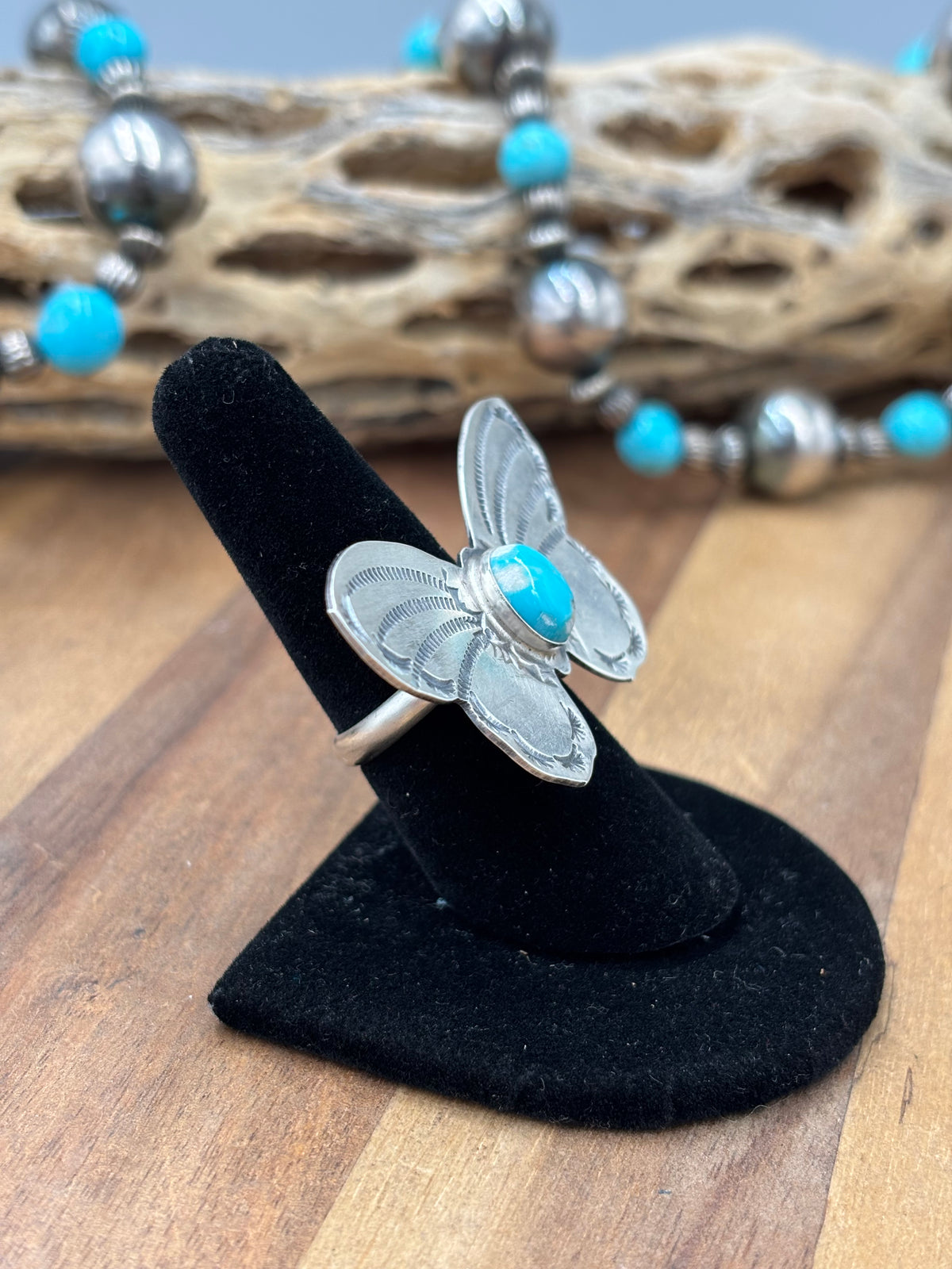 Turquoise #922-29C Butterfly Adjustable Ring by Rick Enriquez, Navajo