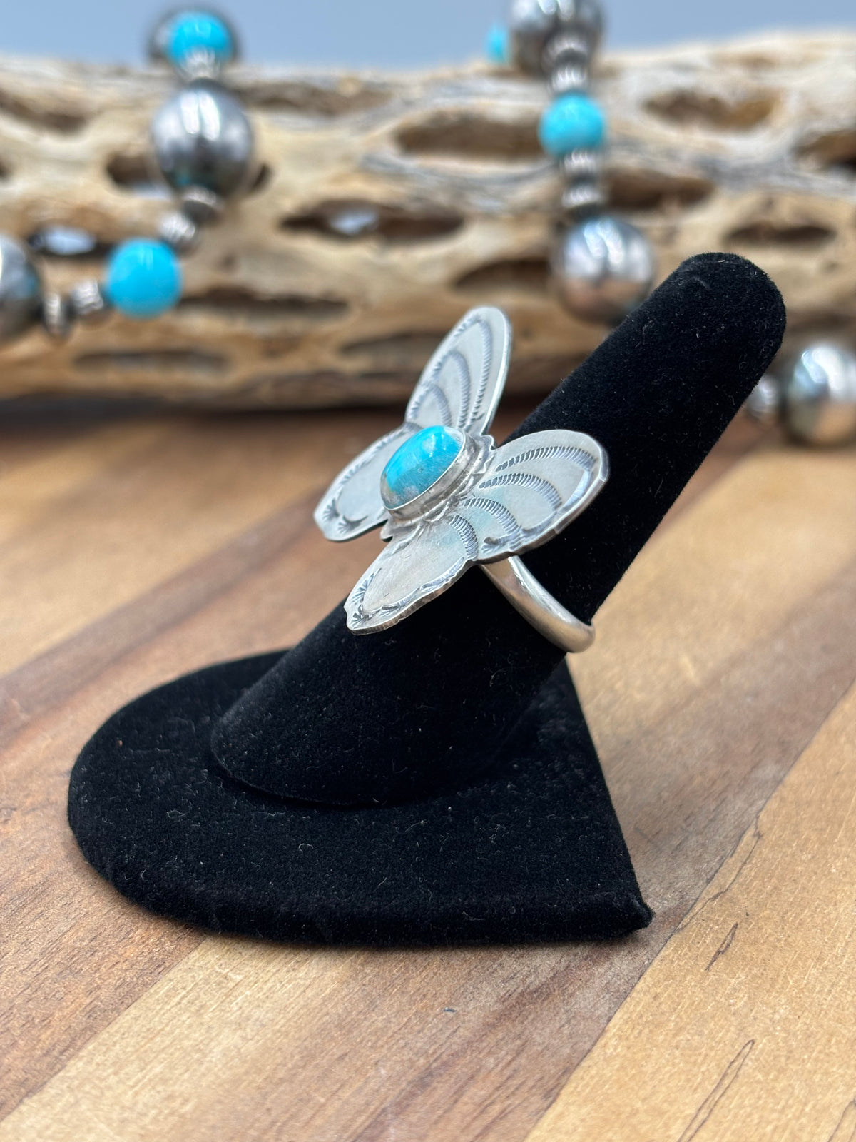 Turquoise #922-29C Butterfly Adjustable Ring by Rick Enriquez, Navajo