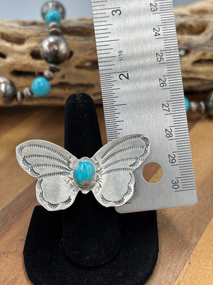 Turquoise #922-29C Butterfly Adjustable Ring by Rick Enriquez, Navajo