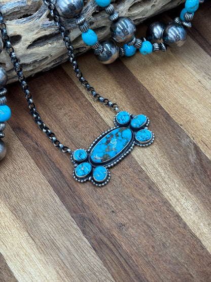 Webbed Kingman Cluster Necklace by Rena Shelly, Navajo #B