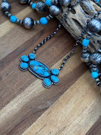 Webbed Kingman Cluster Necklace by Rena Shelly, Navajo #B