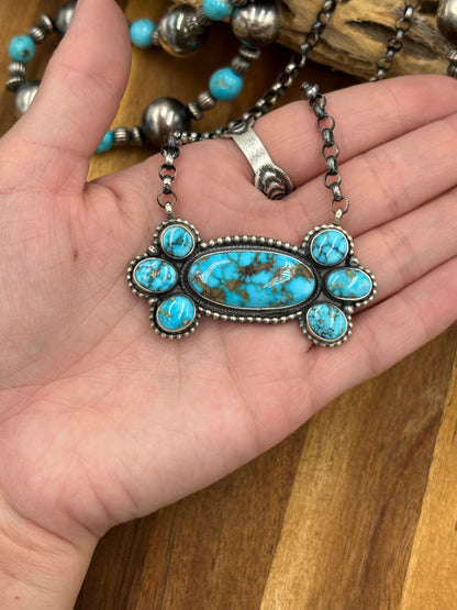 Webbed Kingman Cluster Necklace by Rena Shelly, Navajo #B