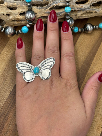 Turquoise #922-29C Butterfly Adjustable Ring by Rick Enriquez, Navajo