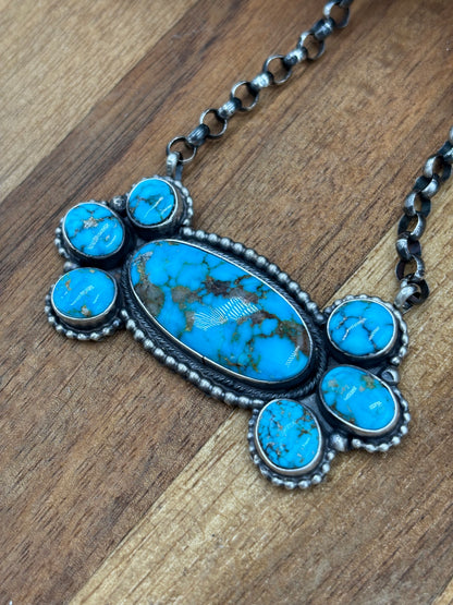 Webbed Kingman Cluster Necklace by Rena Shelly, Navajo #B