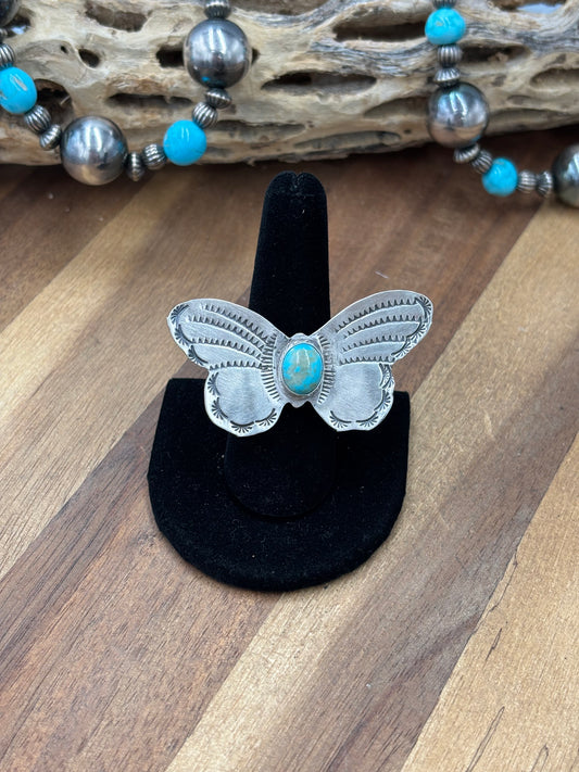 Turquoise #922-29D Butterfly Adjustable Ring by Rick Enriquez, Navajo