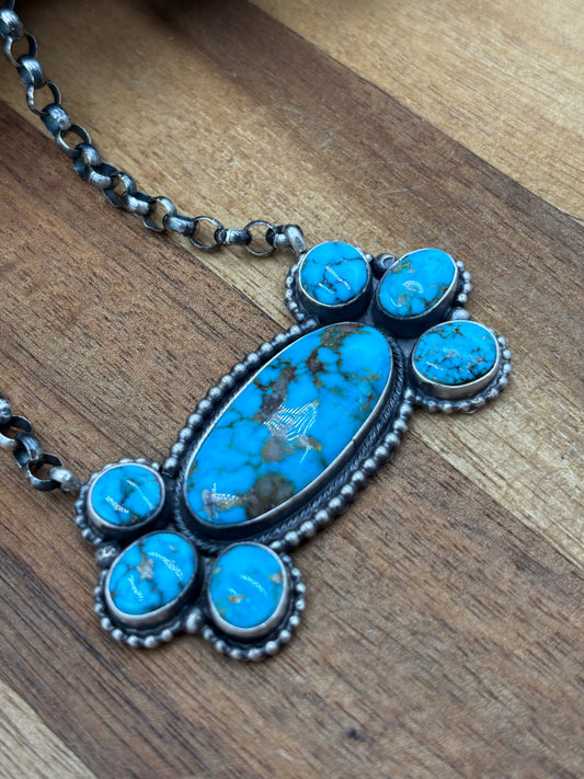 Webbed Kingman Cluster Necklace by Rena Shelly, Navajo #B