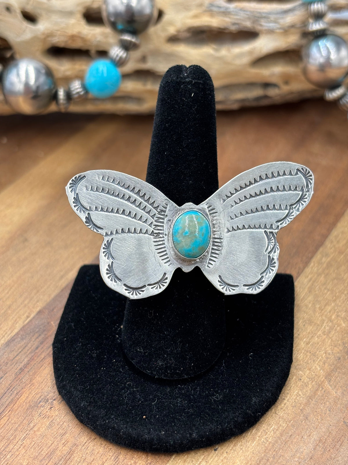 Turquoise #922-29D Butterfly Adjustable Ring by Rick Enriquez, Navajo