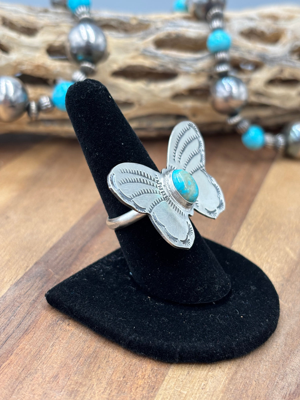 Turquoise #922-29D Butterfly Adjustable Ring by Rick Enriquez, Navajo