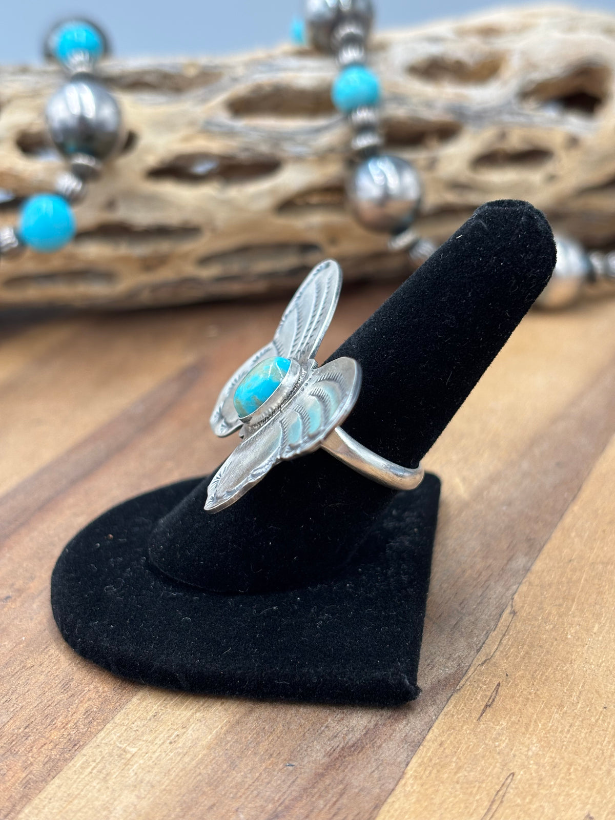 Turquoise #922-29D Butterfly Adjustable Ring by Rick Enriquez, Navajo