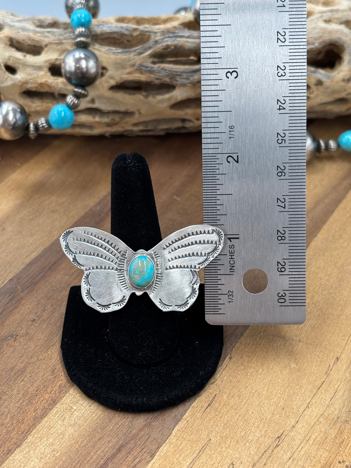 Turquoise #922-29D Butterfly Adjustable Ring by Rick Enriquez, Navajo