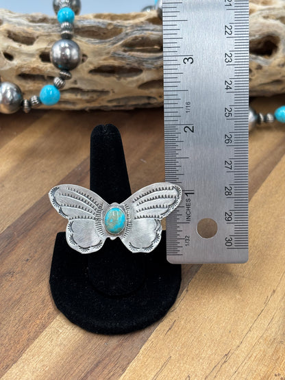Turquoise #922-29D Butterfly Adjustable Ring by Rick Enriquez, Navajo