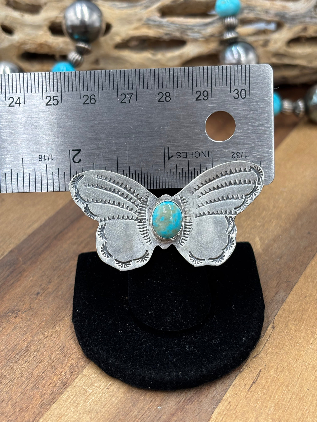 Turquoise #922-29D Butterfly Adjustable Ring by Rick Enriquez, Navajo