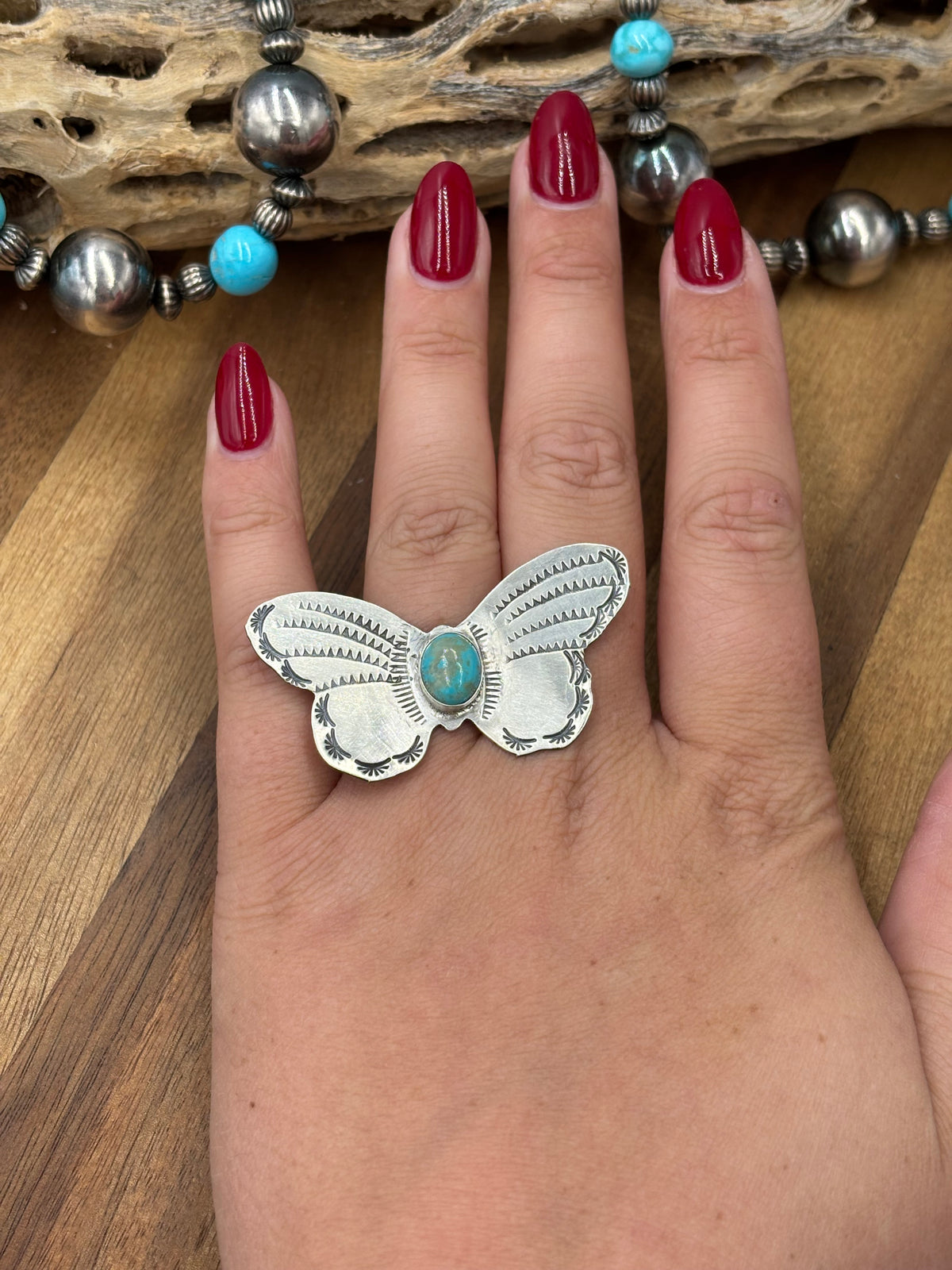 Turquoise #922-29D Butterfly Adjustable Ring by Rick Enriquez, Navajo