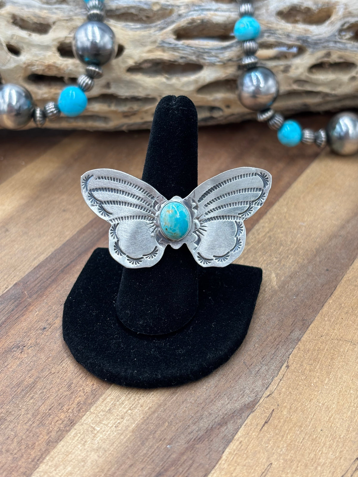 Turquoise #922-29E Butterfly Adjustable Ring by Rick Enriquez, Navajo