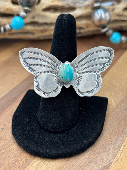Turquoise #922-29E Butterfly Adjustable Ring by Rick Enriquez, Navajo
