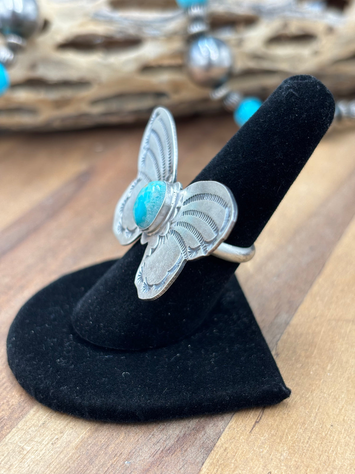 Turquoise #922-29E Butterfly Adjustable Ring by Rick Enriquez, Navajo