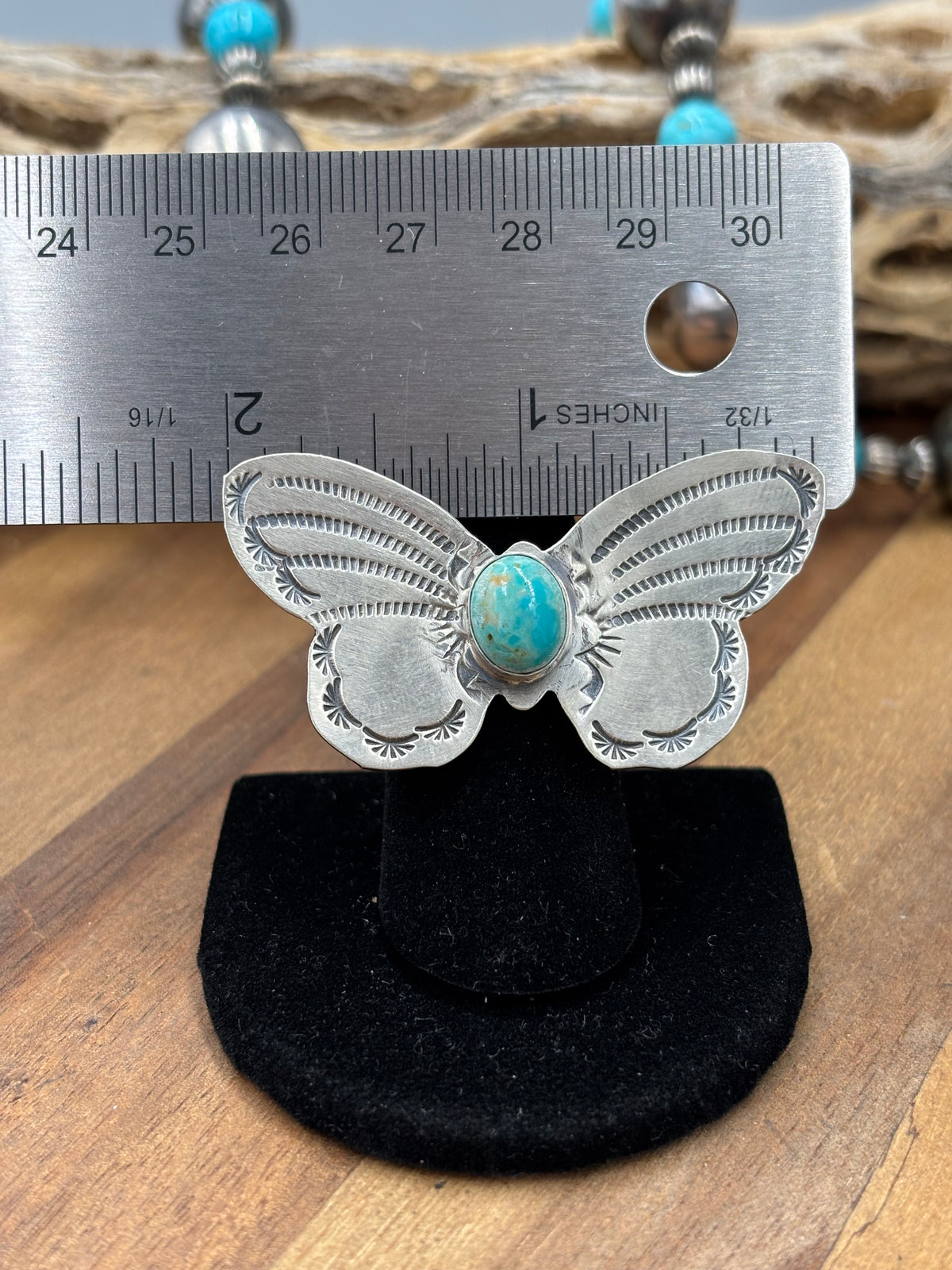 Turquoise #922-29E Butterfly Adjustable Ring by Rick Enriquez, Navajo