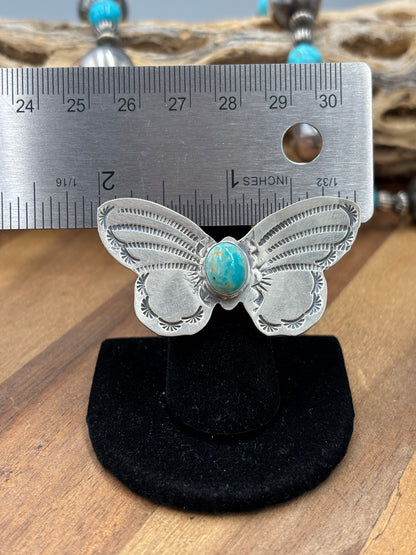 Turquoise #922-29E Butterfly Adjustable Ring by Rick Enriquez, Navajo