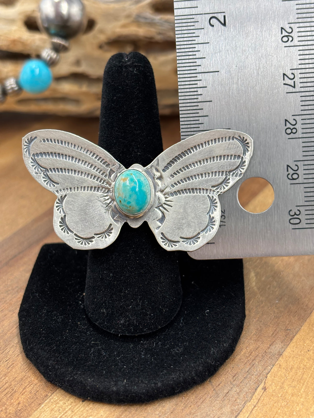 Turquoise #922-29E Butterfly Adjustable Ring by Rick Enriquez, Navajo