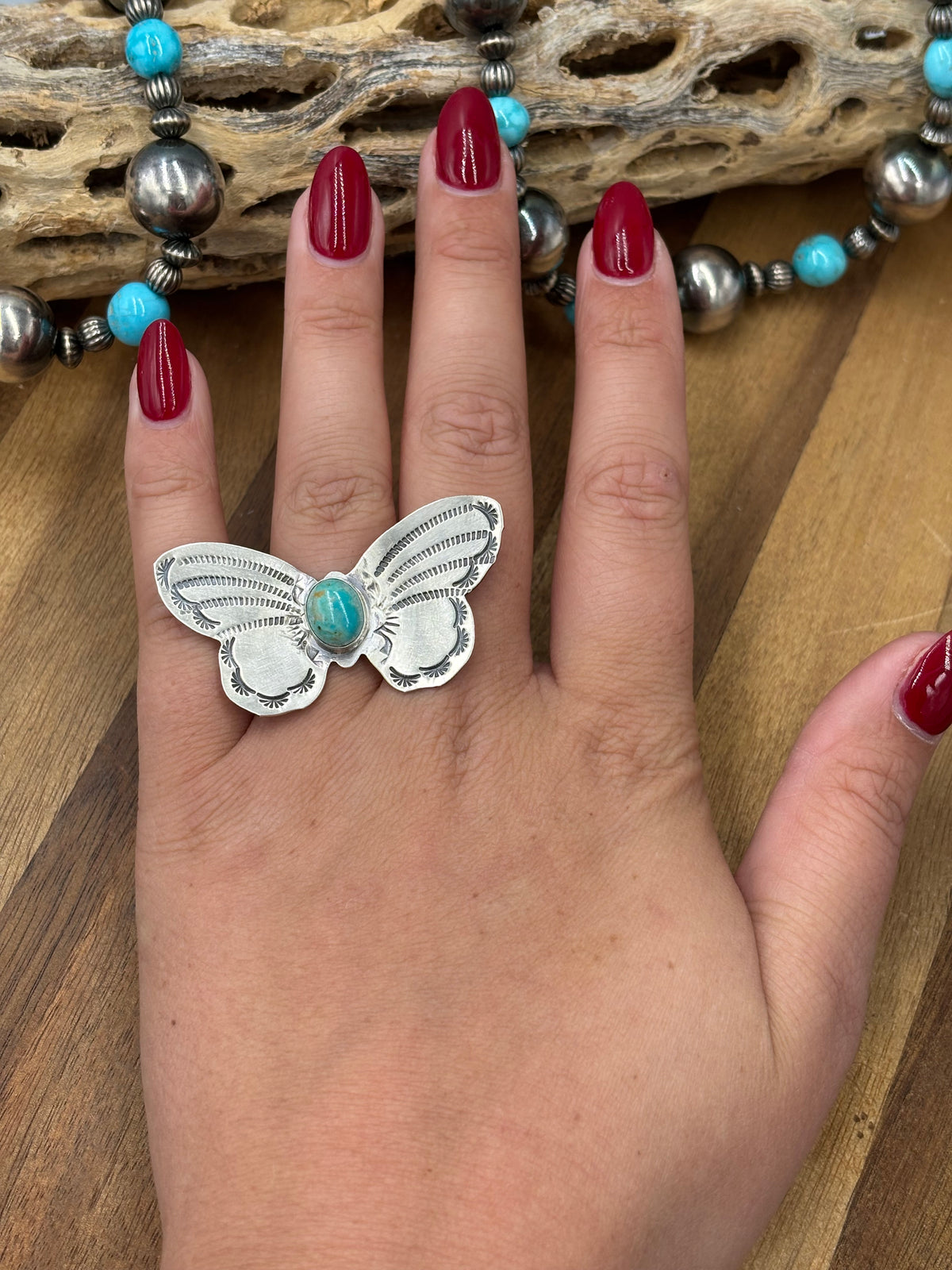 Turquoise #922-29E Butterfly Adjustable Ring by Rick Enriquez, Navajo