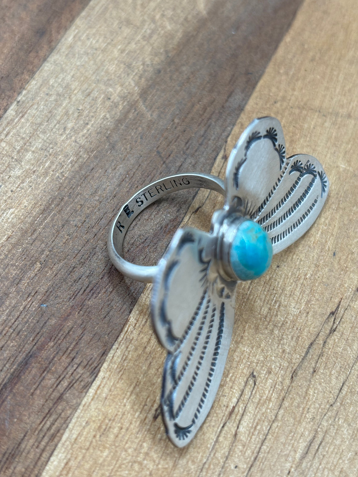 Turquoise #922-29D Butterfly Adjustable Ring by Rick Enriquez, Navajo