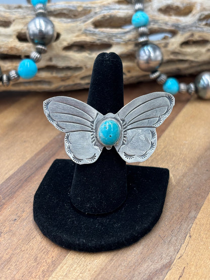 Turquoise #922-29G Butterfly Adjustable Ring by Rick Enriquez, Navajo