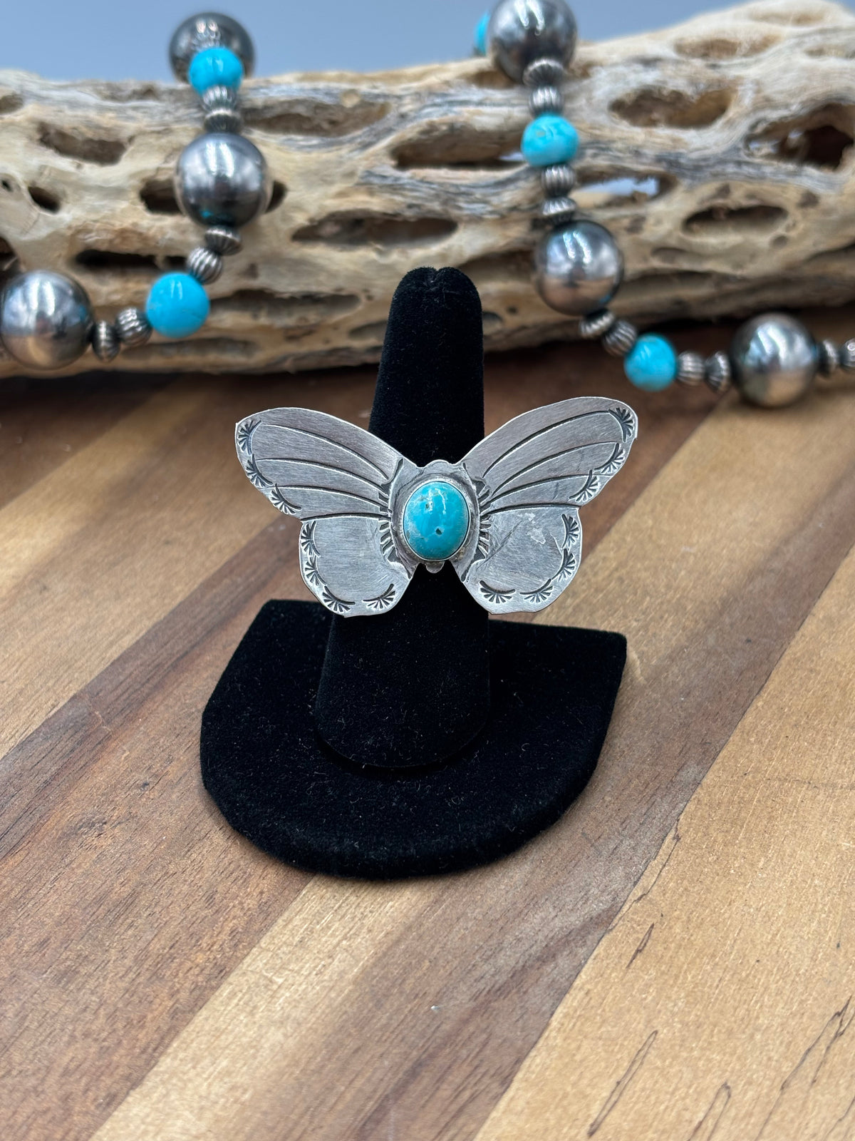 Turquoise #922-29G Butterfly Adjustable Ring by Rick Enriquez, Navajo
