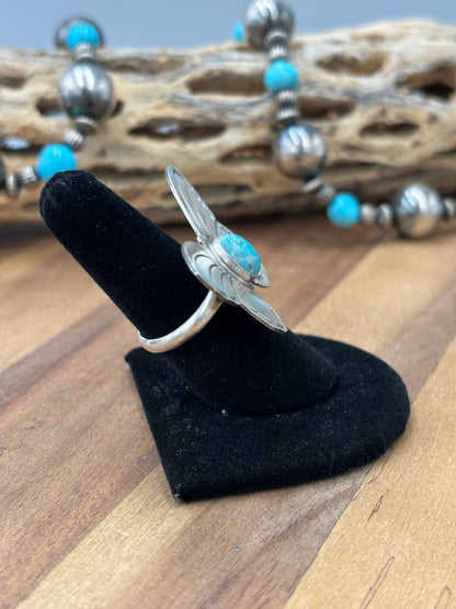 Turquoise #922-29G Butterfly Adjustable Ring by Rick Enriquez, Navajo