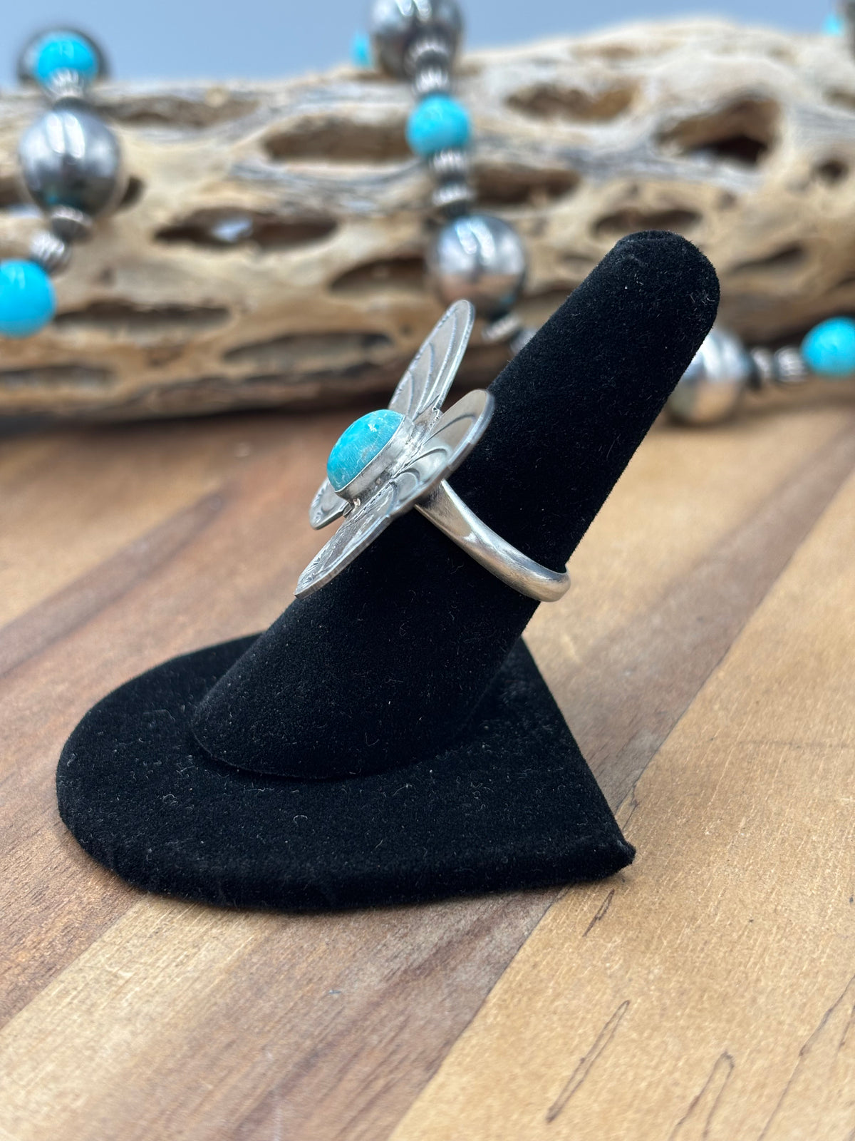 Turquoise #922-29G Butterfly Adjustable Ring by Rick Enriquez, Navajo