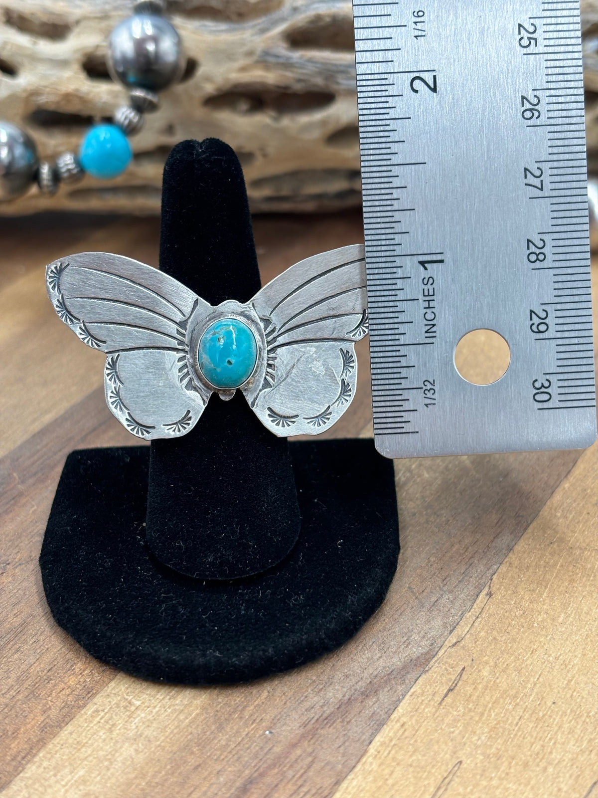 Turquoise #922-29G Butterfly Adjustable Ring by Rick Enriquez, Navajo