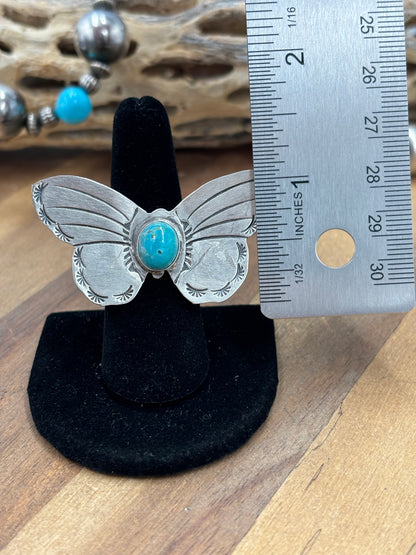 Turquoise #922-29G Butterfly Adjustable Ring by Rick Enriquez, Navajo
