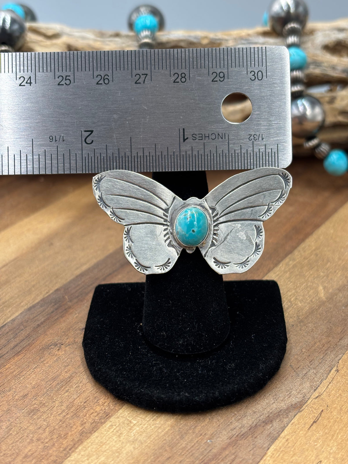Turquoise #922-29G Butterfly Adjustable Ring by Rick Enriquez, Navajo