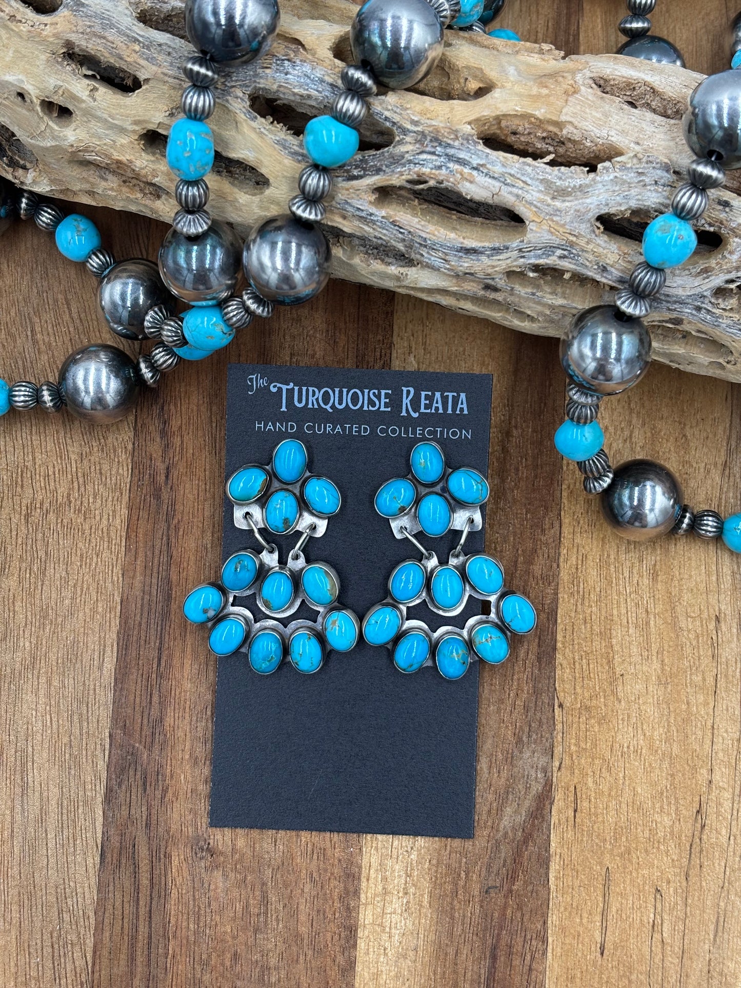 Turquoise Chandelier Earrings by J. Begay, Navajo