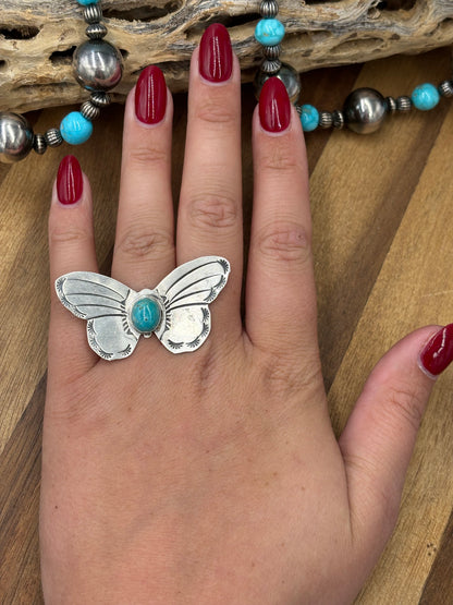 Turquoise #922-29G Butterfly Adjustable Ring by Rick Enriquez, Navajo