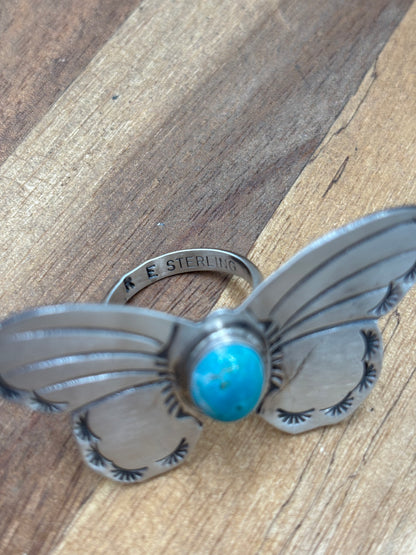 Turquoise #922-29G Butterfly Adjustable Ring by Rick Enriquez, Navajo