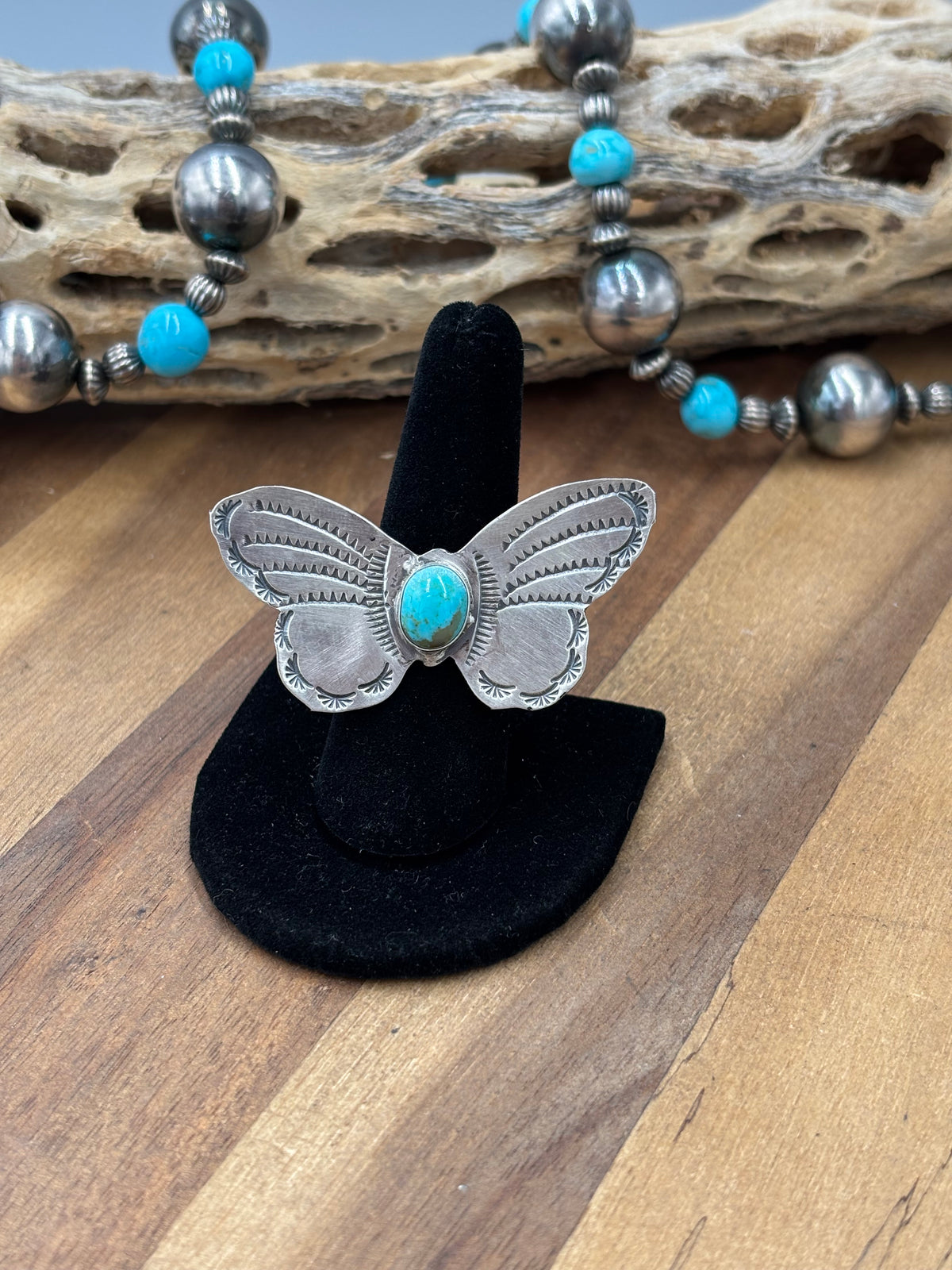 Turquoise #922-29F Butterfly Adjustable Ring by Rick Enriquez, Navajo